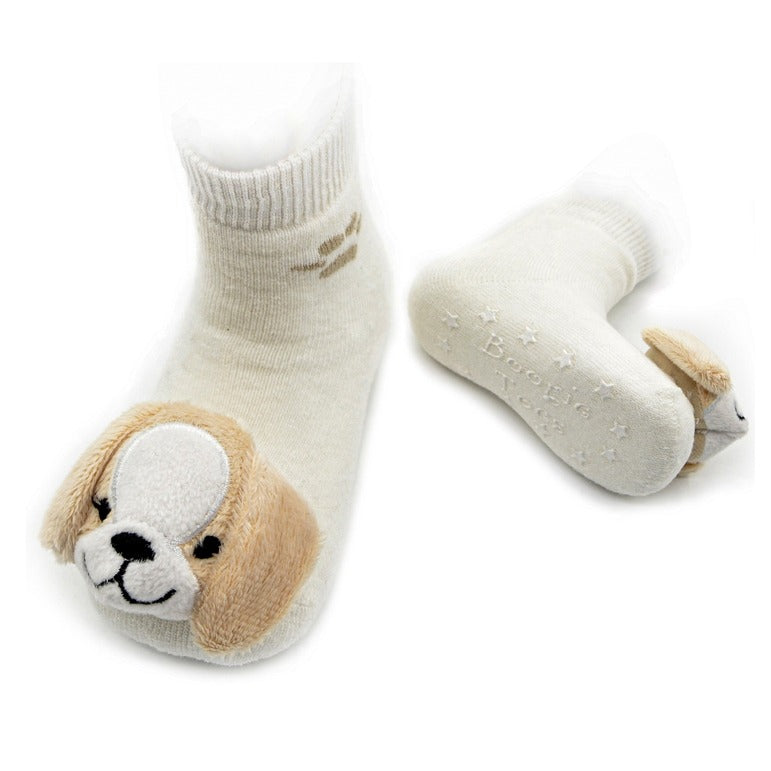 Beige Puppy Boogie Toes Rattle Socks