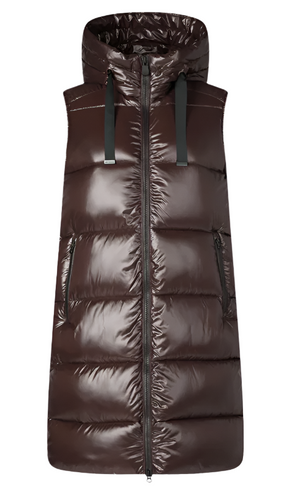 Woman's Hooded Puffer Vest Iria in brown black