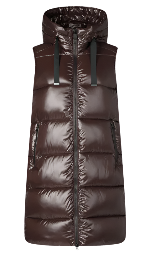 Woman's Hooded Puffer Vest Iria in brown black